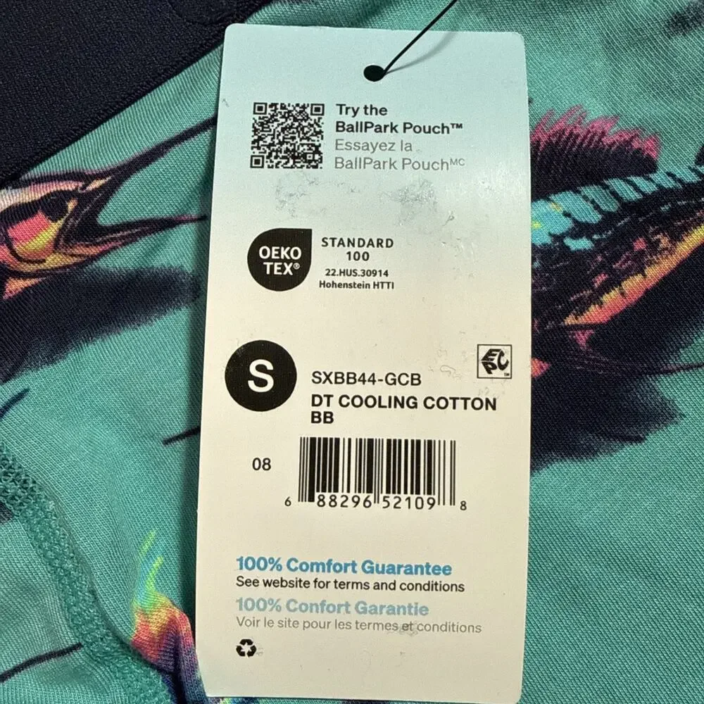Saxx DropTemp Boxer Briefs Men Small Teal Fish Print Ballpark Pouch NWT